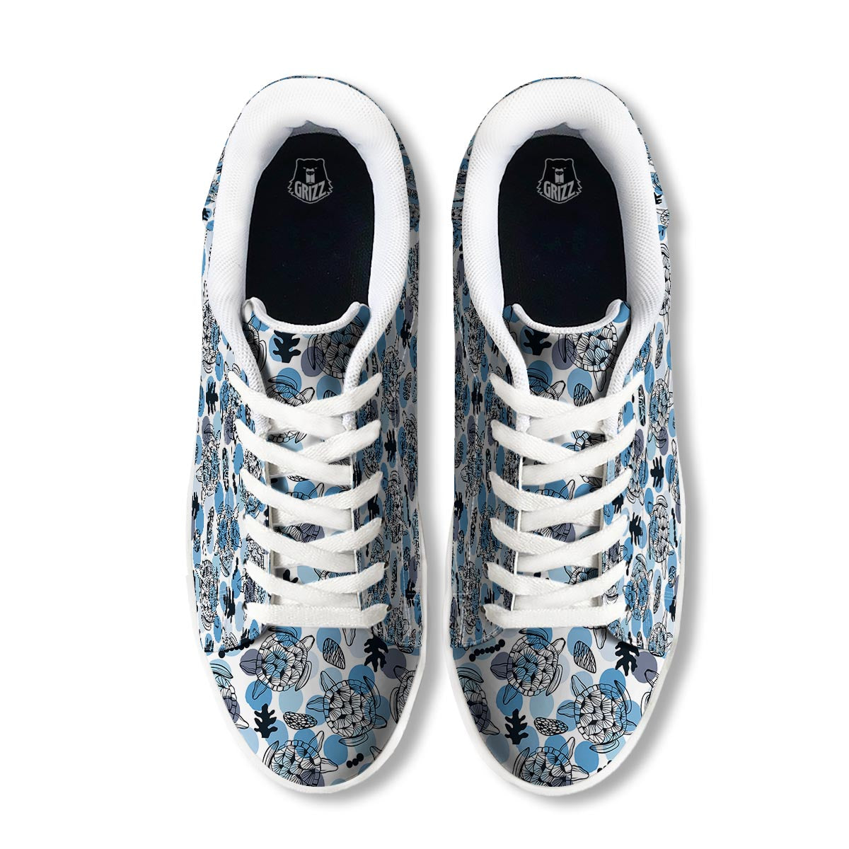Shell Sea Turtle Print Pattern White Low Top Sneakers-grizzshop