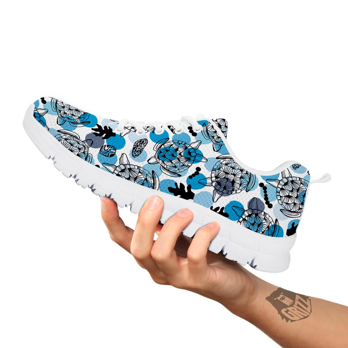 Shell Sea Turtle Print Pattern White Sneaker-grizzshop