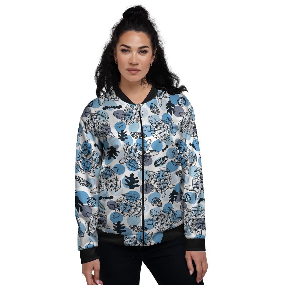 Shell Sea Turtle Print Pattern Women's Bomber Jacket-grizzshop