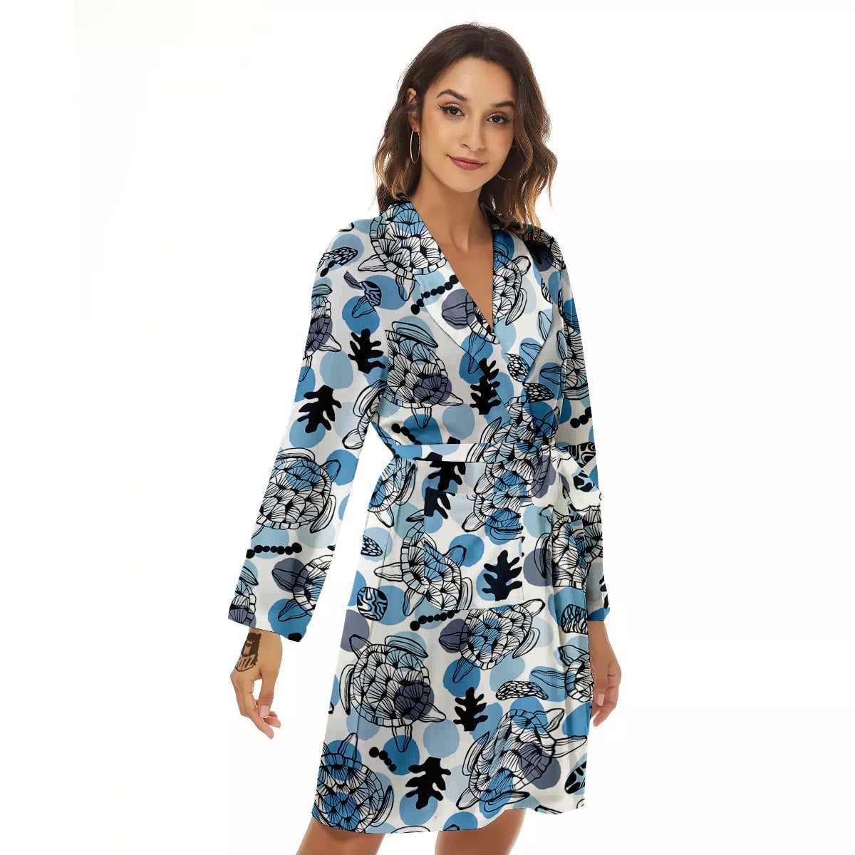 Shell Sea Turtle Print Pattern Women's Robe-grizzshop