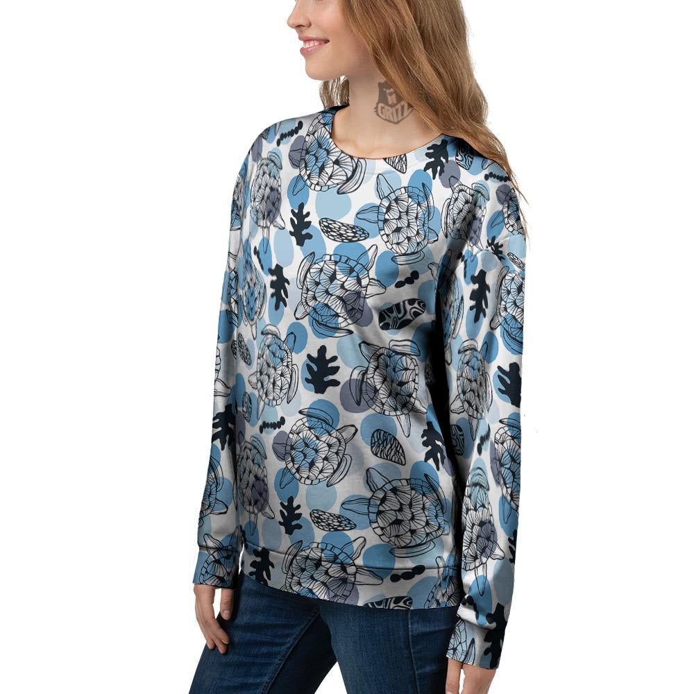 Shell Sea Turtle Print Pattern Women's Sweatshirt-grizzshop