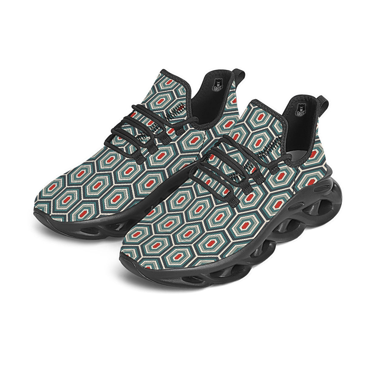 Shell Turtle Print Pattern Black Running Shoes-grizzshop