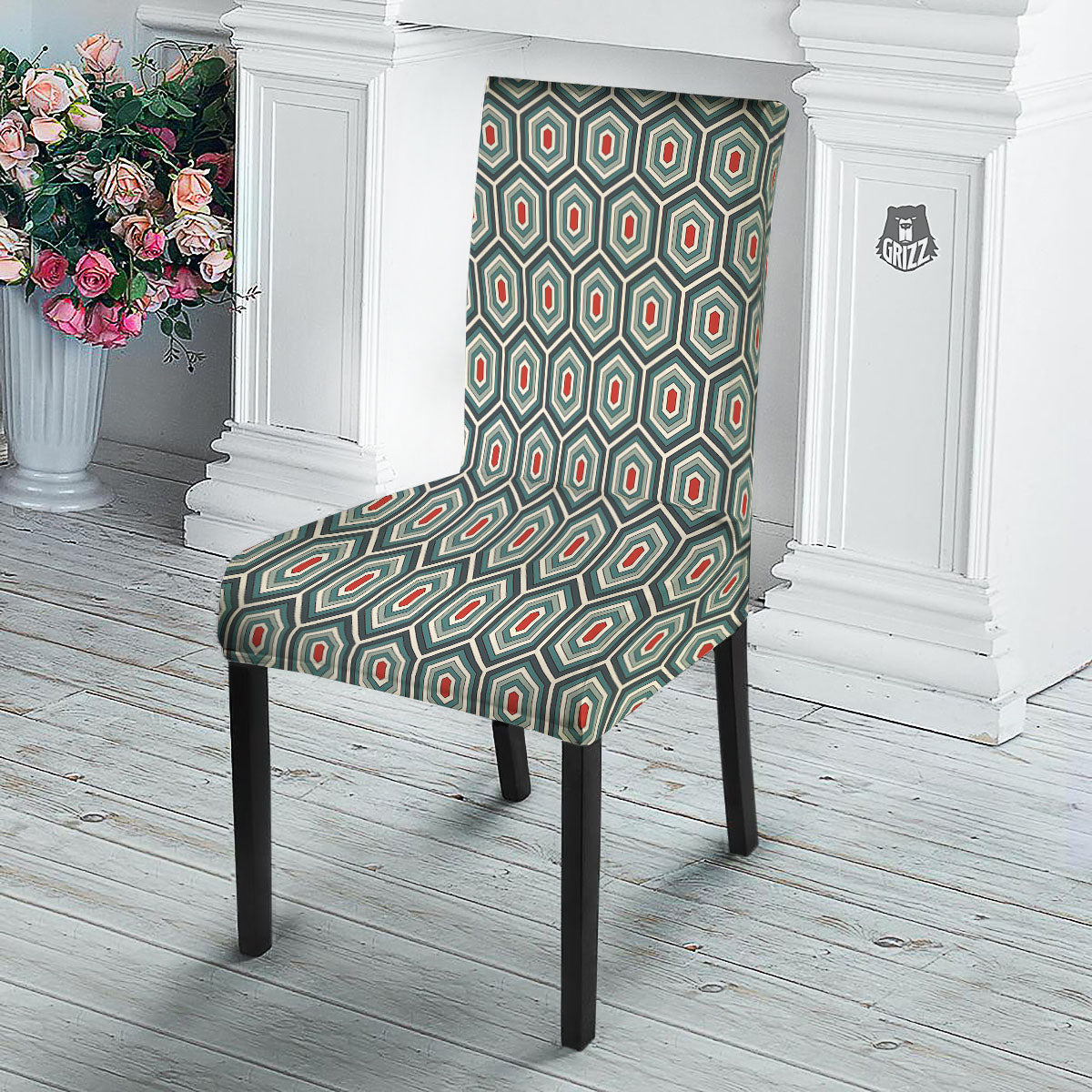 Shell Turtle Print Pattern Dining Chair Slipcover-grizzshop