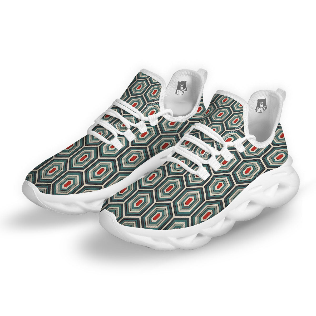 Shell Turtle Print Pattern White Running Shoes-grizzshop