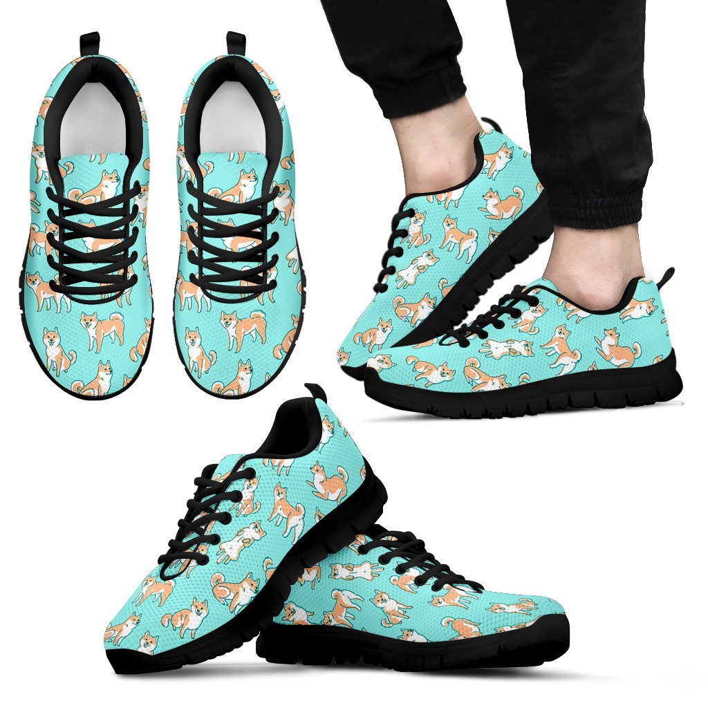 Shiba Inu Dog Pattern Print Black Sneaker Shoes For Men Women-grizzshop