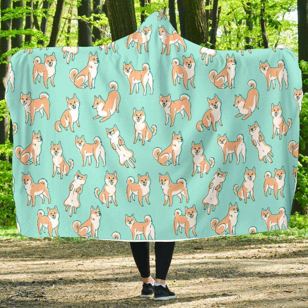 Shiba Inu Dog Pattern Print Hooded Blanket-grizzshop