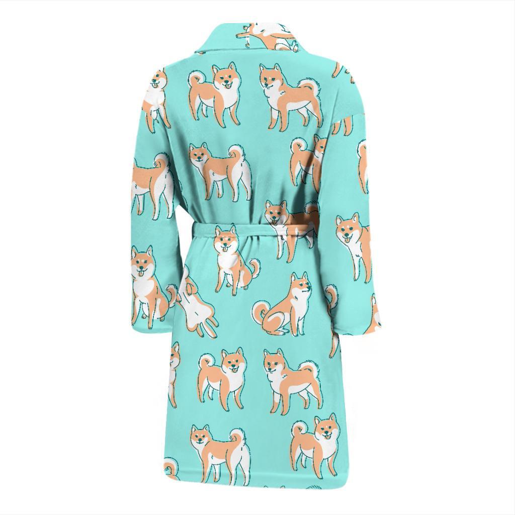 Shiba Inu Dog Pattern Print Men Long Robe-grizzshop