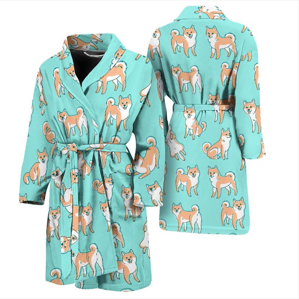 Shiba Inu Dog Pattern Print Men Long Robe-grizzshop
