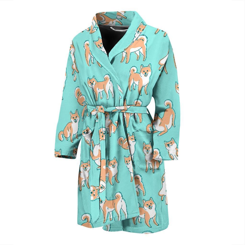 Shiba Inu Dog Pattern Print Men Long Robe-grizzshop