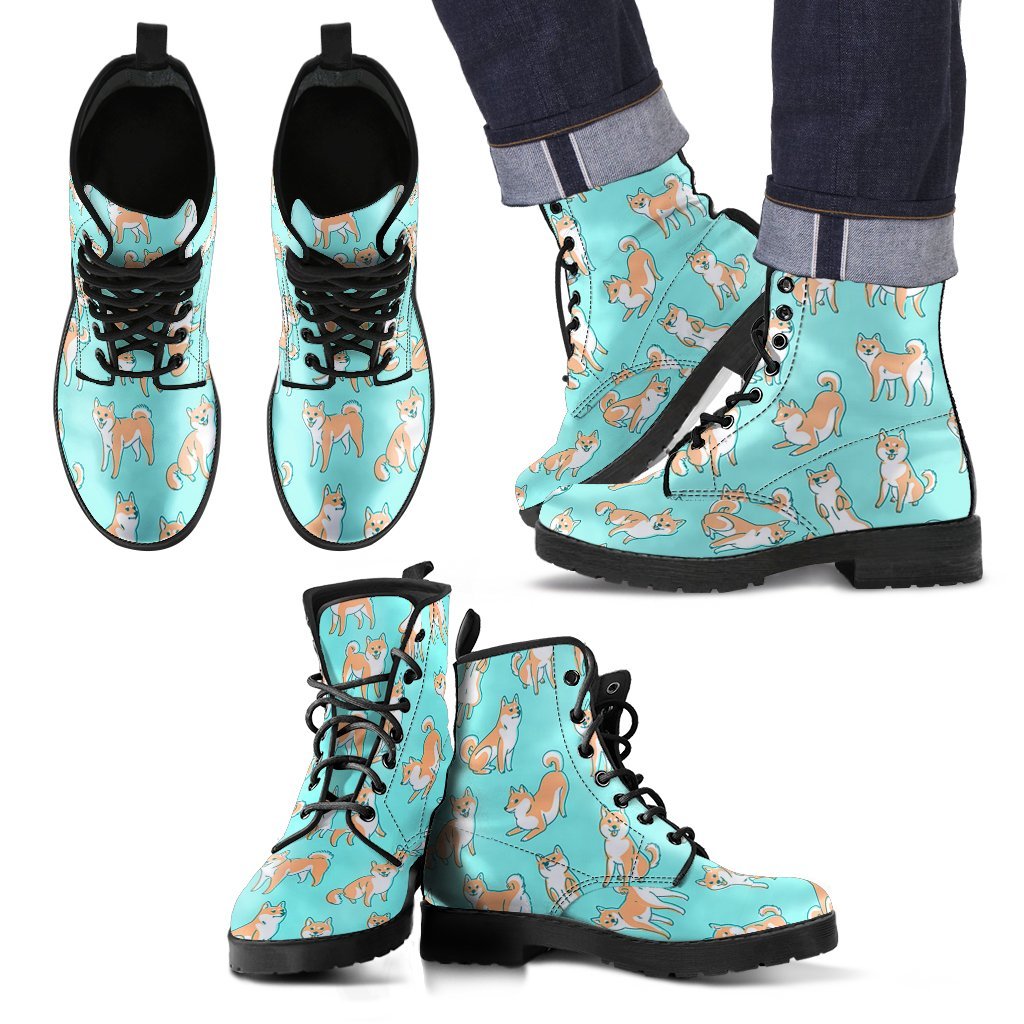 Shiba Inu Dog Pattern Print Men Women Leather Boots-grizzshop