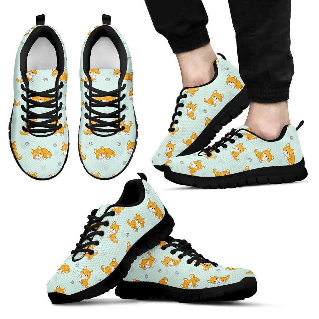 Shiba Inu Dog Pupppy Pattern Print Black Sneaker Shoes For Men Women-grizzshop