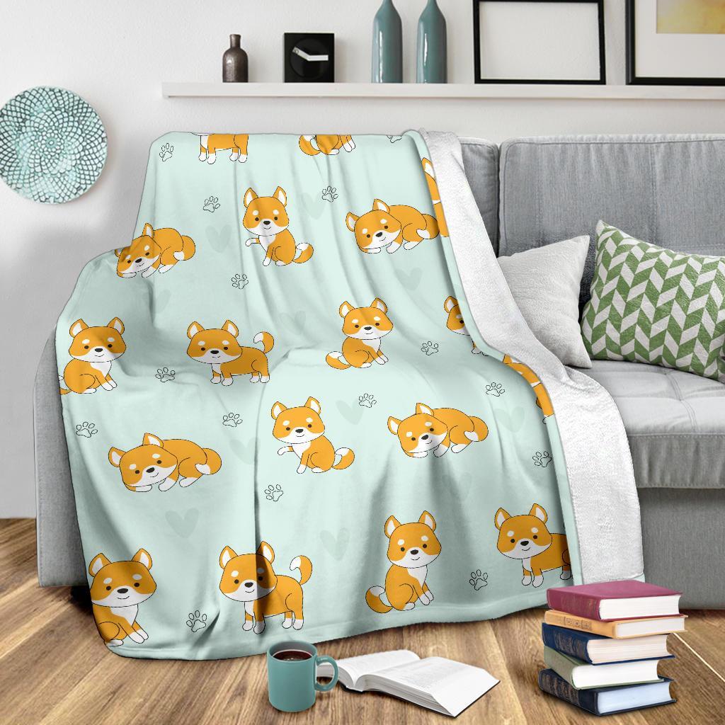 Shiba Inu Dog Pupppy Pattern Print Blanket-grizzshop