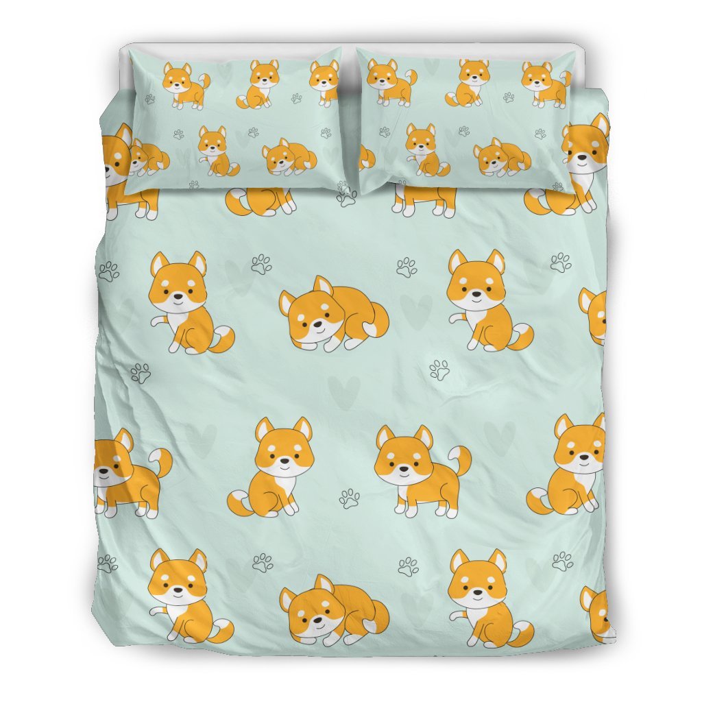 Shiba Inu Dog Pupppy Pattern Print Duvet Cover Bedding Set-grizzshop