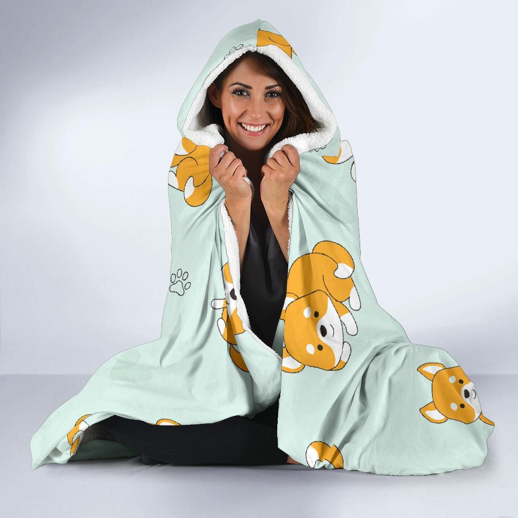 Shiba Inu Dog Pupppy Pattern Print Hooded Blanket-grizzshop