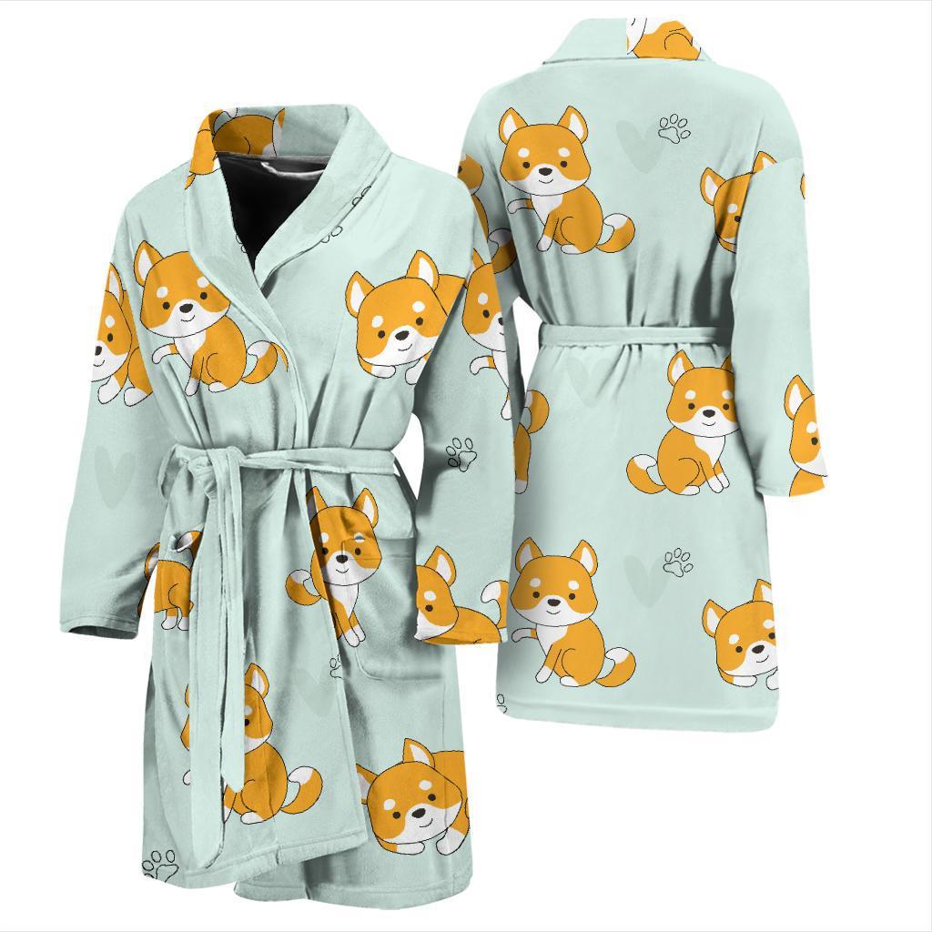 Shiba Inu Dog Pupppy Pattern Print Men Long Robe-grizzshop