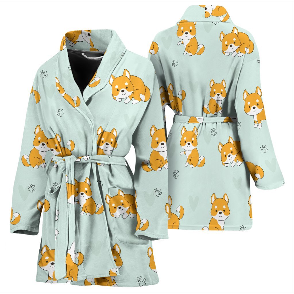 Shiba Inu Dog Pupppy Pattern Print Women Long Robe-grizzshop