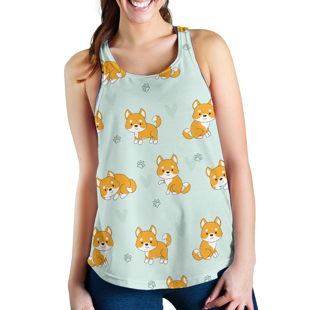 Shiba Inu Dog Pupppy Pattern Print Women's Racerback Tank Tops-grizzshop