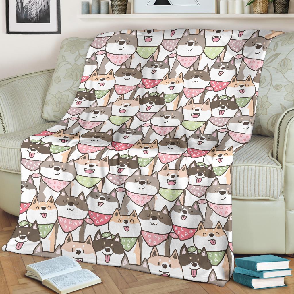 Shiba Inu Dog Pupppy Print Pattern Blanket-grizzshop