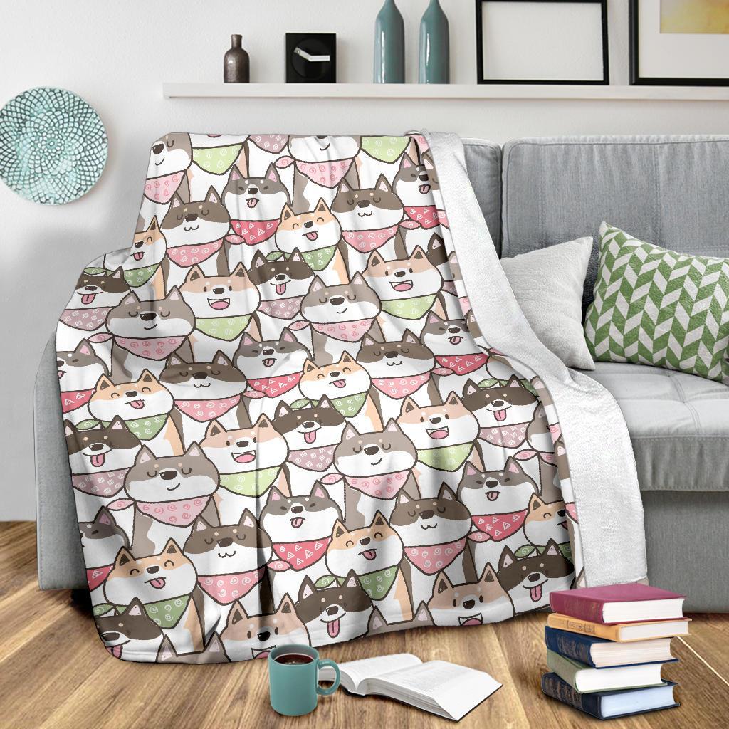 Shiba Inu Dog Pupppy Print Pattern Blanket-grizzshop