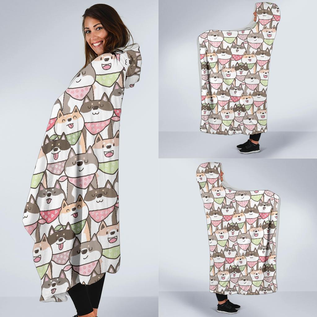 Shiba Inu Dog Pupppy Print Pattern Hooded Blanket-grizzshop
