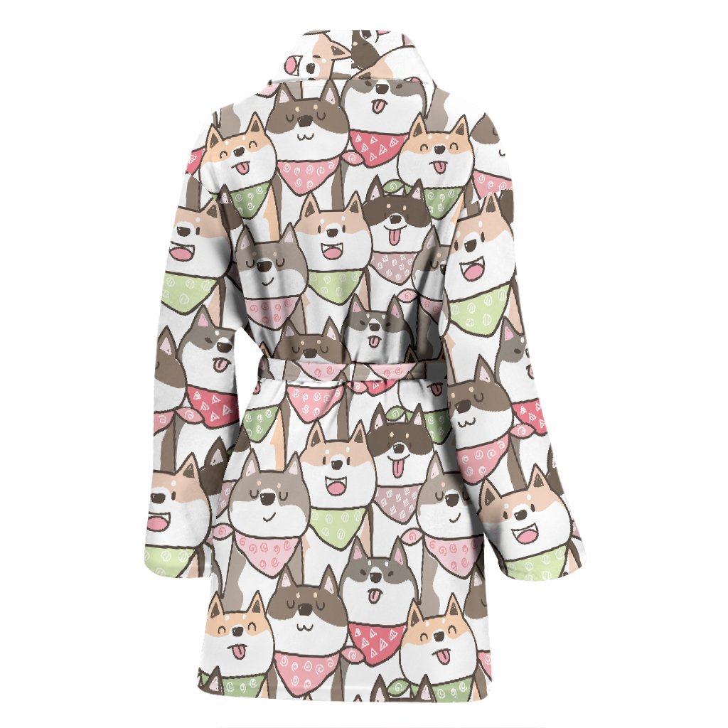 Shiba Inu Dog Pupppy Print Pattern Print Women Long Robe-grizzshop