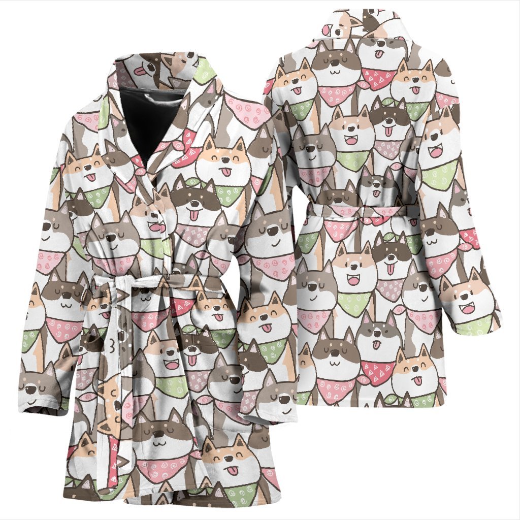 Shiba Inu Dog Pupppy Print Pattern Print Women Long Robe-grizzshop