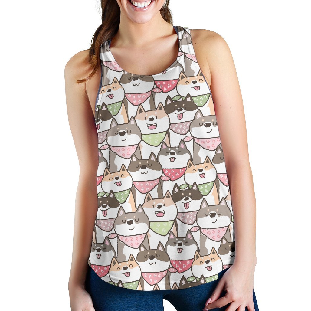 Shiba Inu Dog Pupppy Print Pattern Women's Racerback Tank Tops-grizzshop
