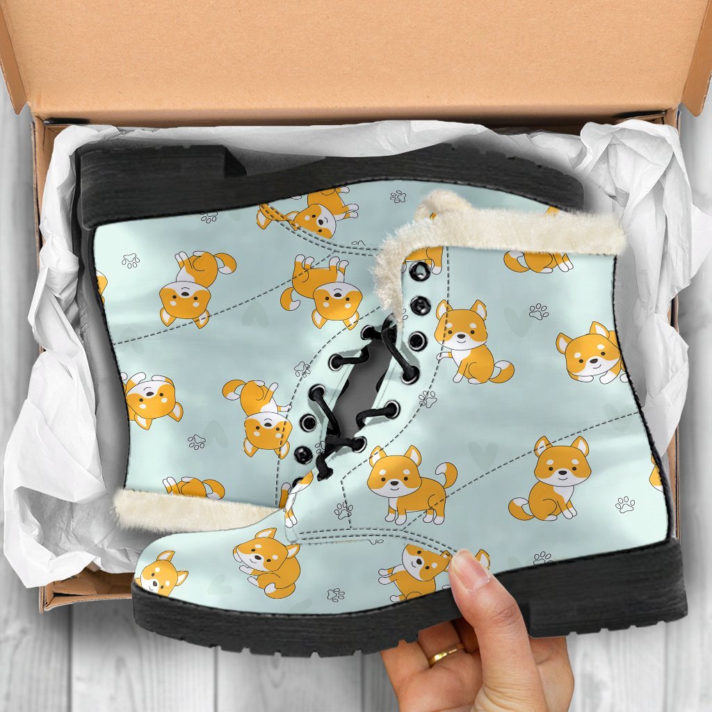 Shiba Inu Dog Pupppy Pattern Print Comfy Winter Boots-grizzshop