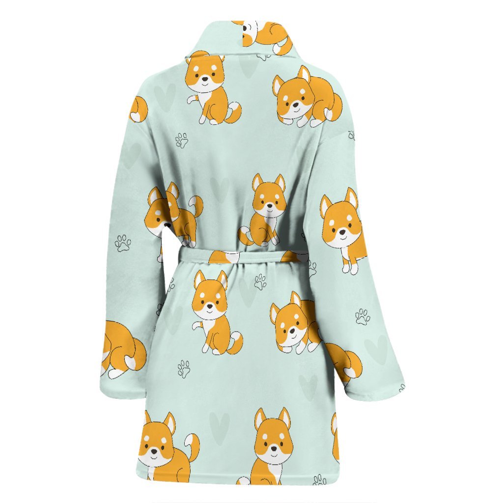 Shiba Inu Dog Pupppy Pattern Print Women Long Robe-grizzshop