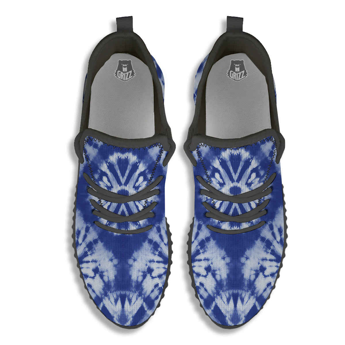 Shibori Blue Print Black Walking Shoes-grizzshop