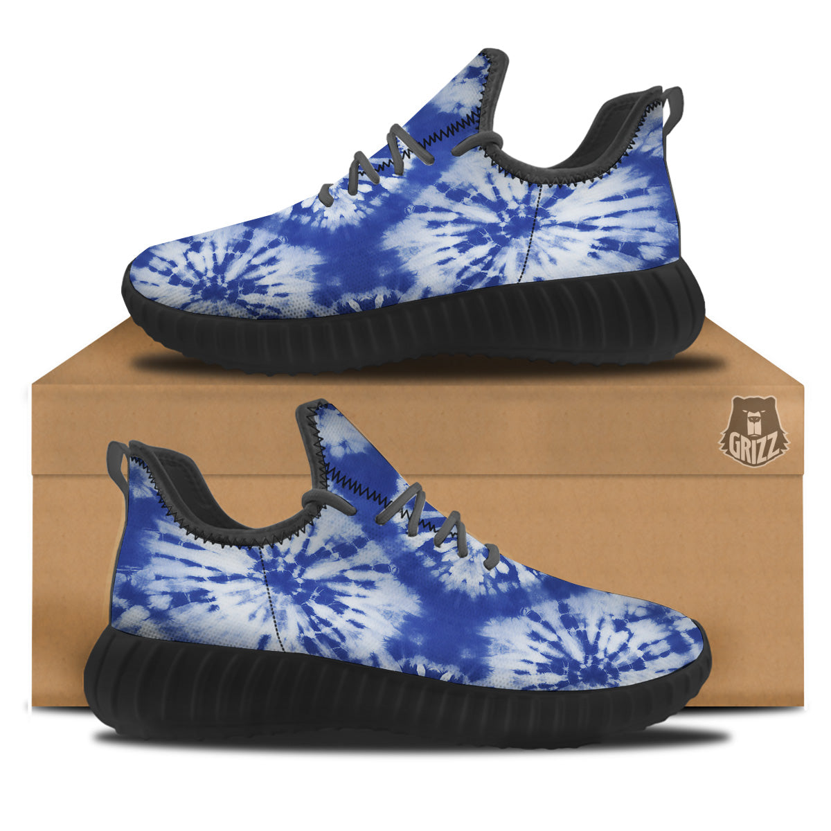 Shibori Blue Print Black Walking Shoes-grizzshop