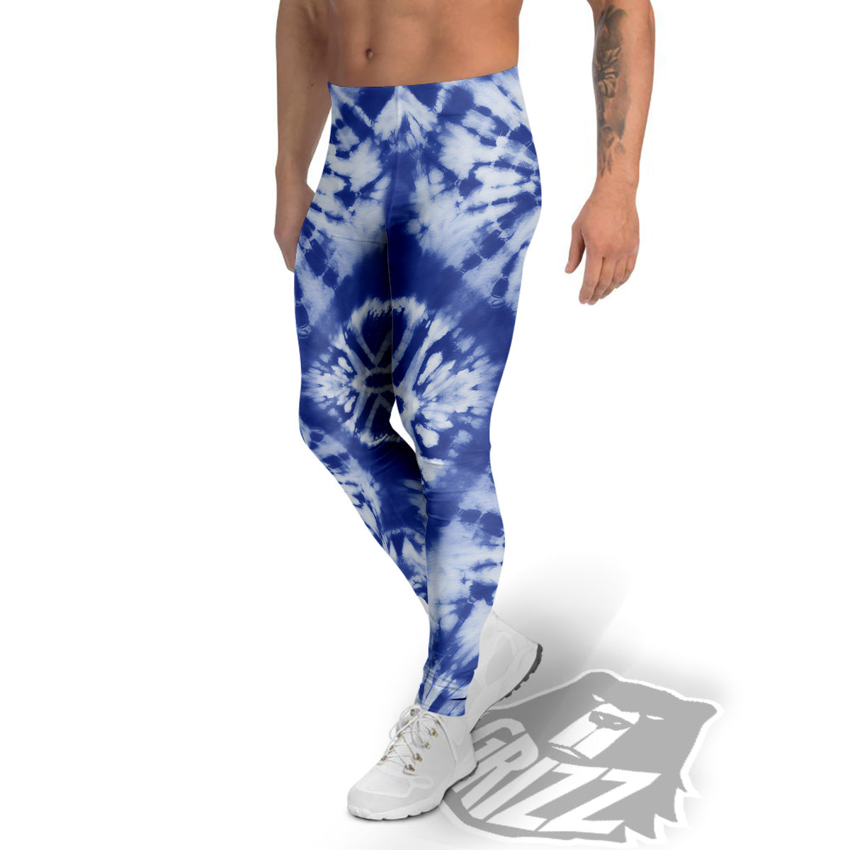Shibori Blue Print Men's Leggings-grizzshop