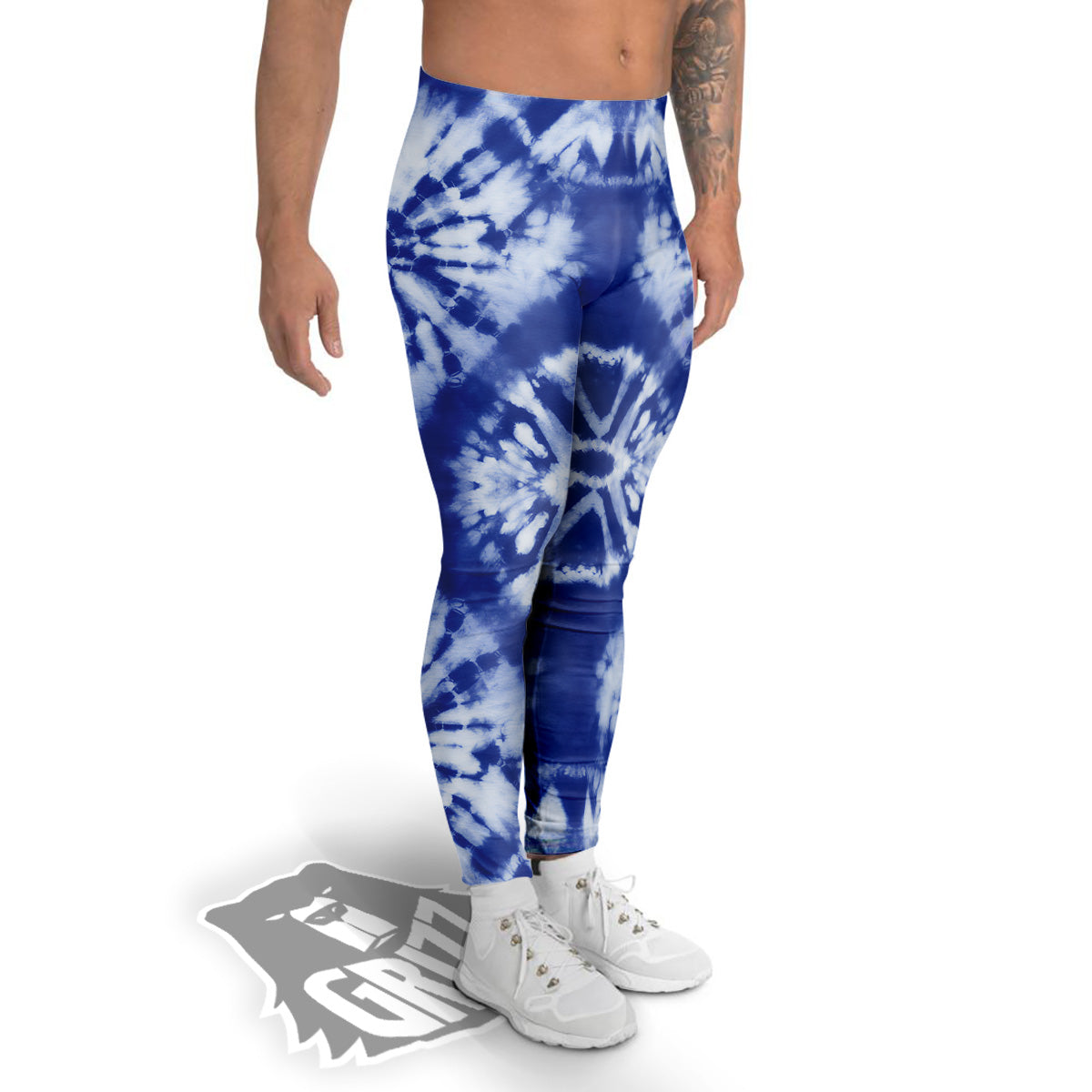 Shibori Blue Print Men's Leggings-grizzshop