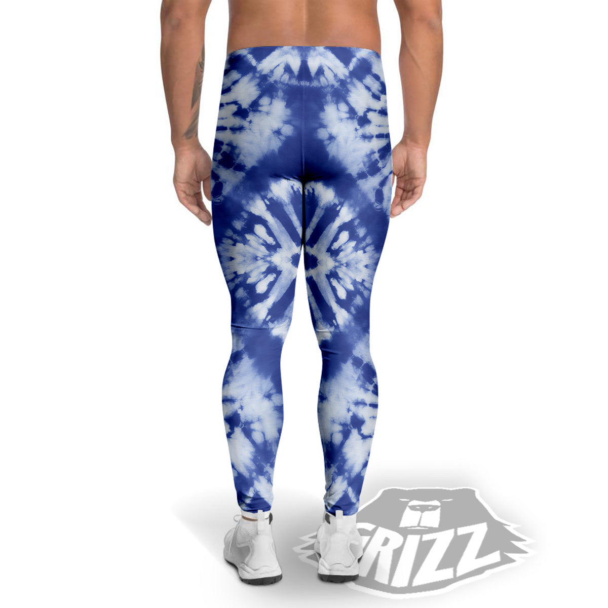 Shibori Blue Print Men's Leggings-grizzshop