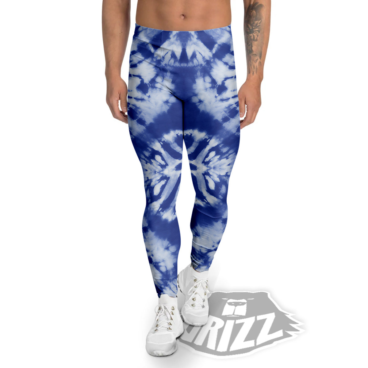 Shibori Blue Print Men's Leggings-grizzshop