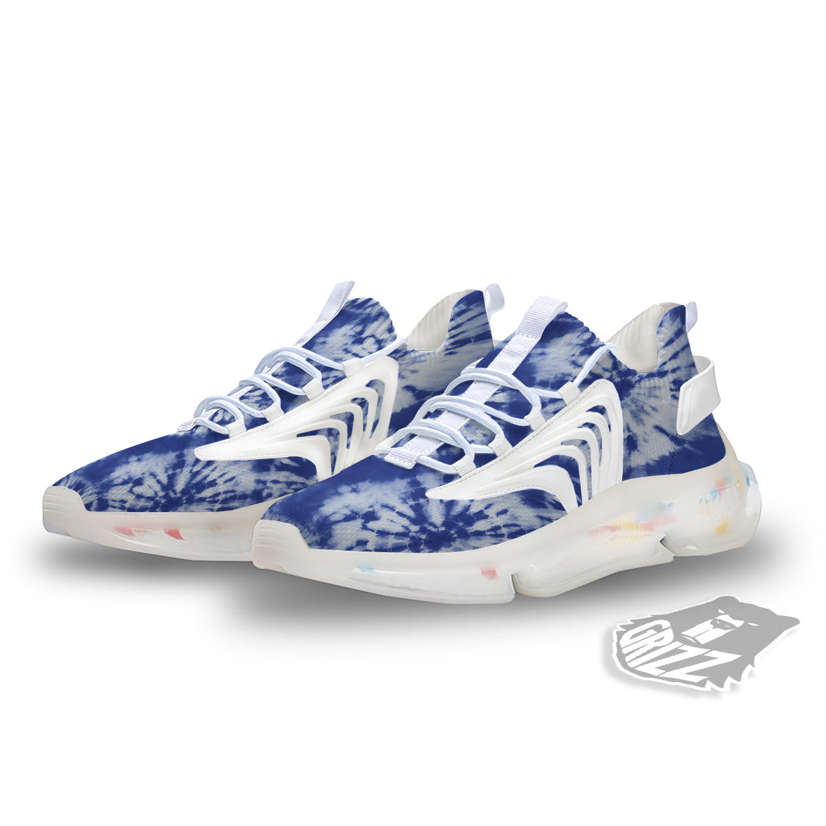 Shibori Blue Print White Gym Shoes-grizzshop