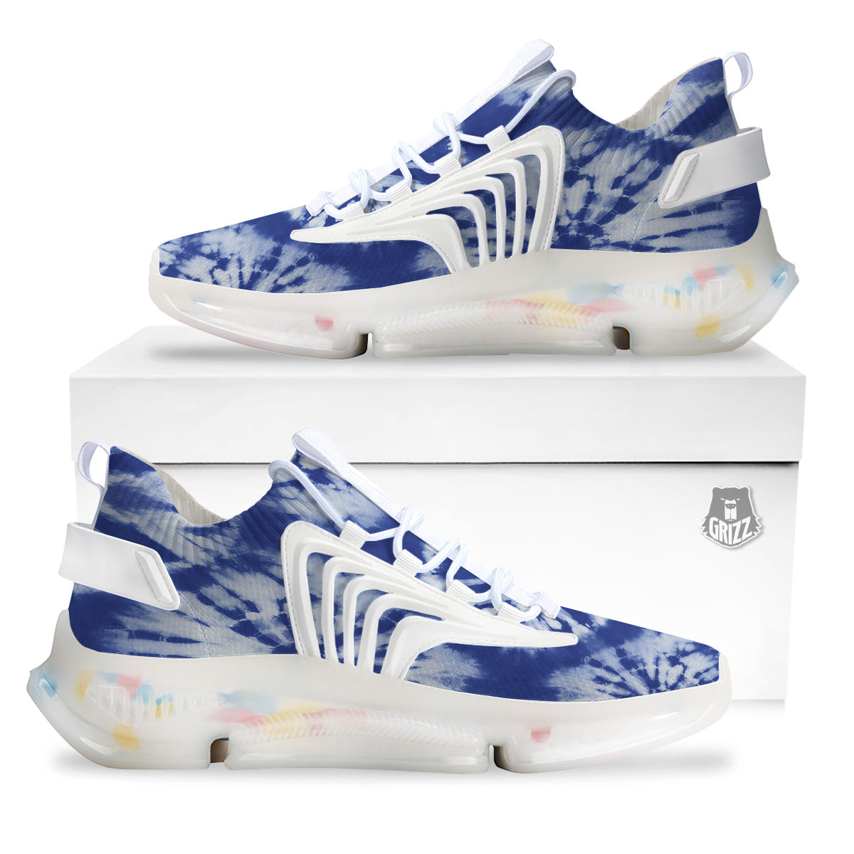 Shibori Blue Print White Gym Shoes-grizzshop