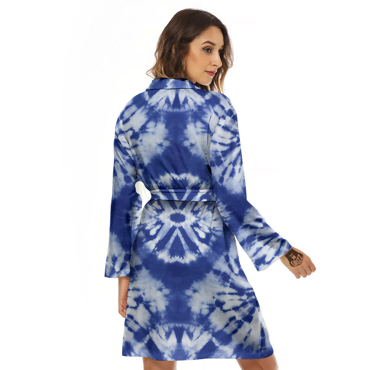 Shibori Blue Print Women's Robe-grizzshop