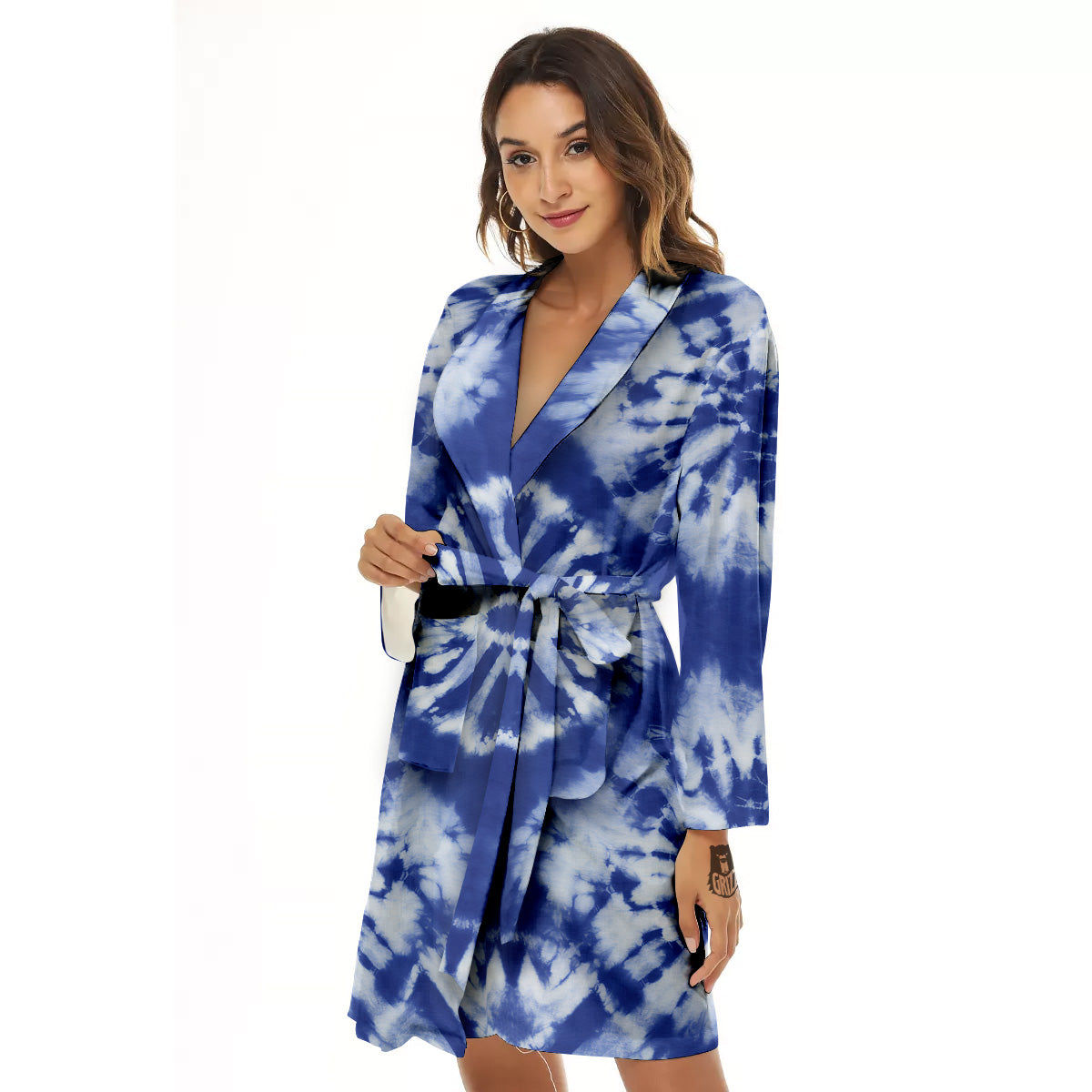 Shibori Blue Print Women's Robe-grizzshop
