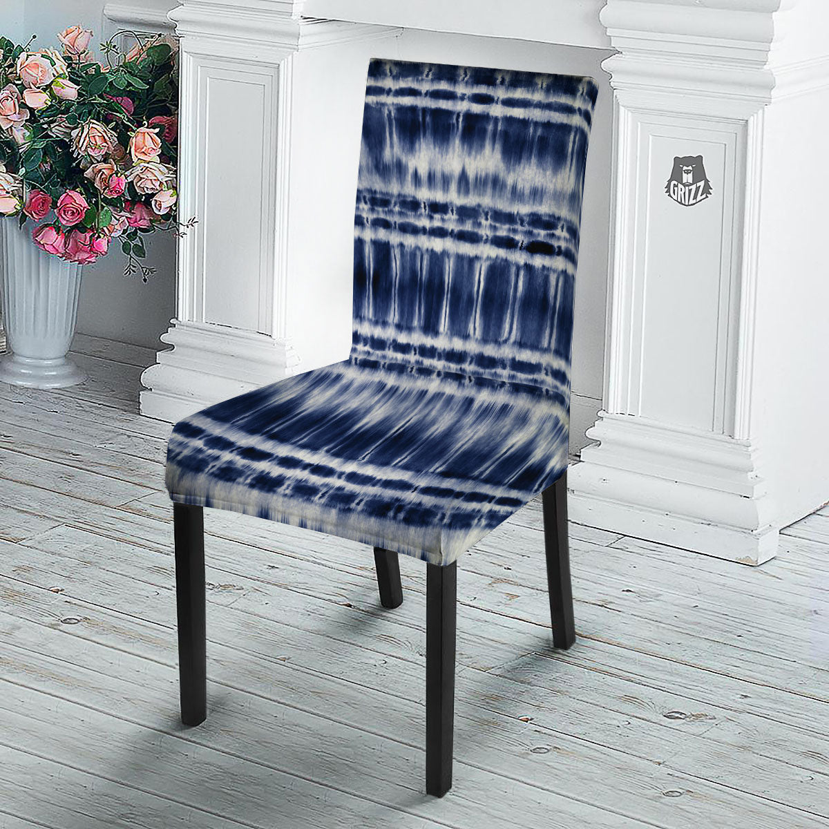 Shibori Indigo Dye Print Dining Chair Slipcover-grizzshop