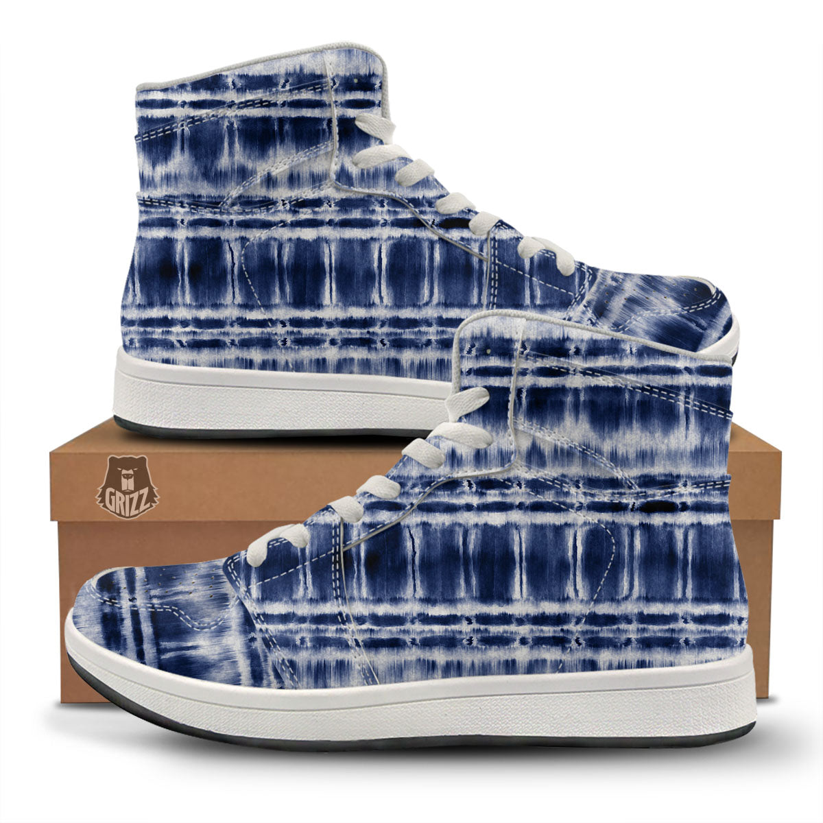 Shibori Indigo Dye Print High Top Sneakers-grizzshop