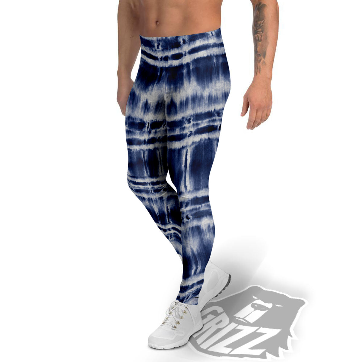 Shibori Indigo Dye Print Men's Leggings-grizzshop