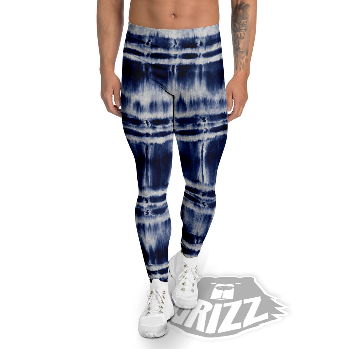 Shibori Indigo Dye Print Men's Leggings-grizzshop