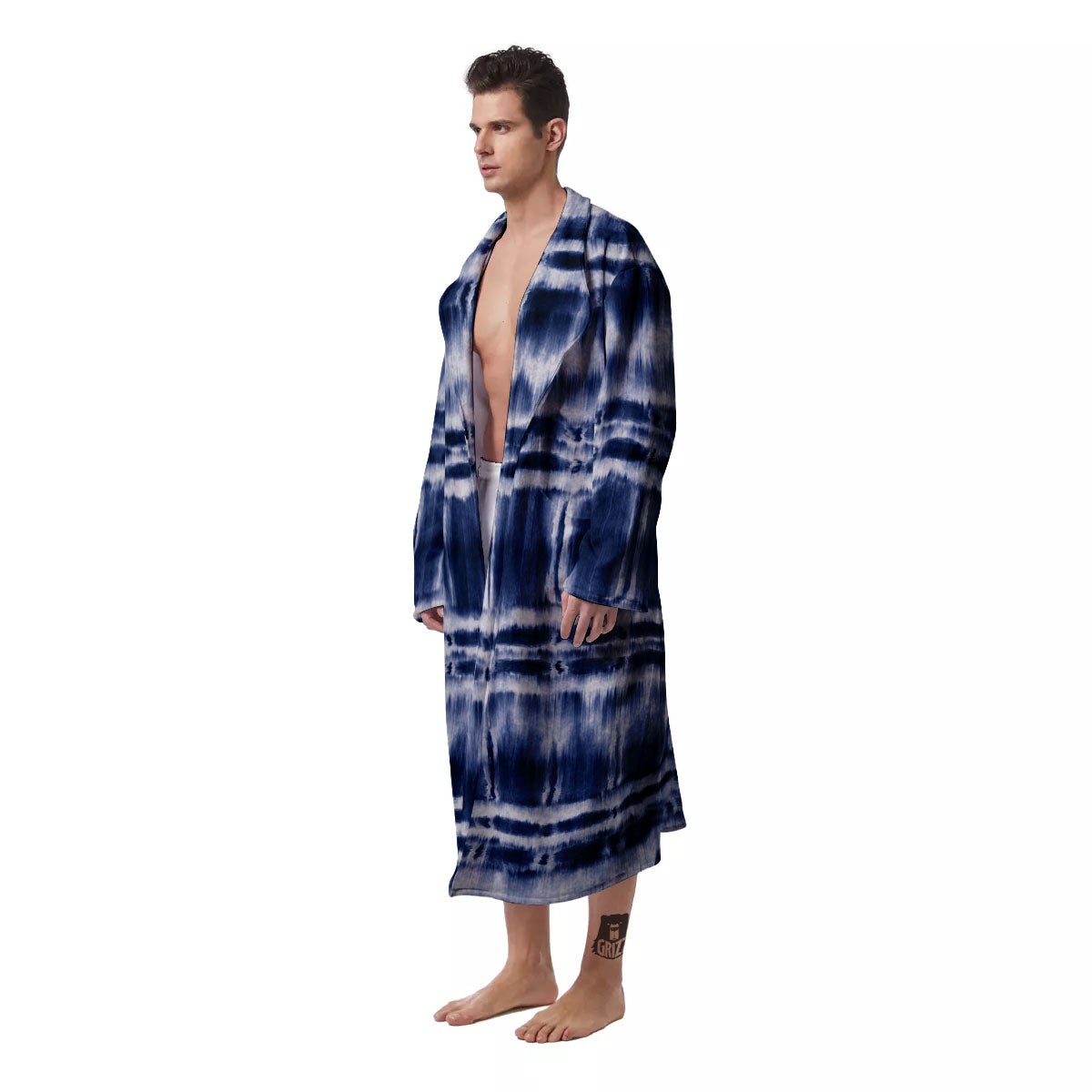 Shibori Indigo Dye Print Men's Robe-grizzshop