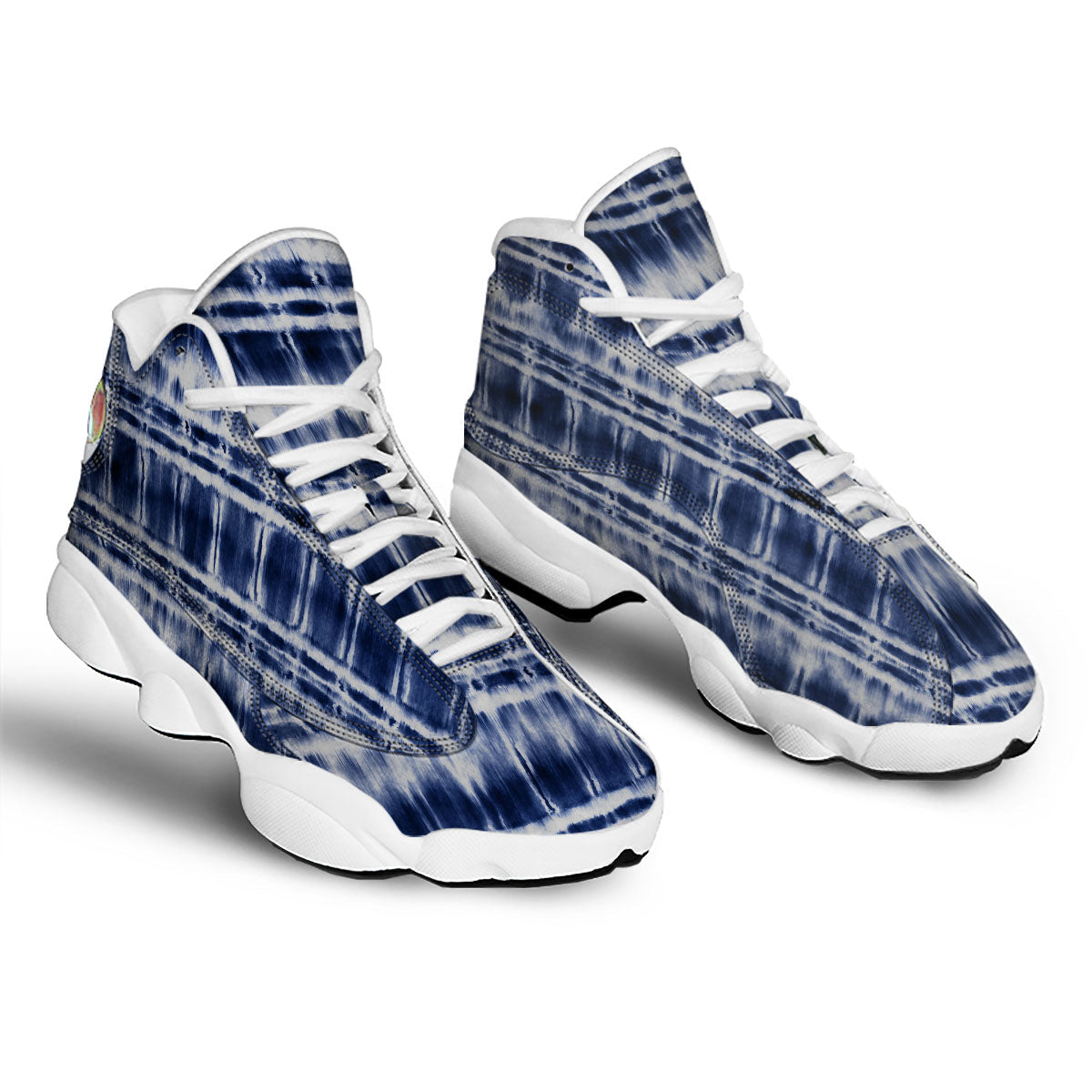 Shibori Indigo Dye Print White Basketball Shoes-grizzshop