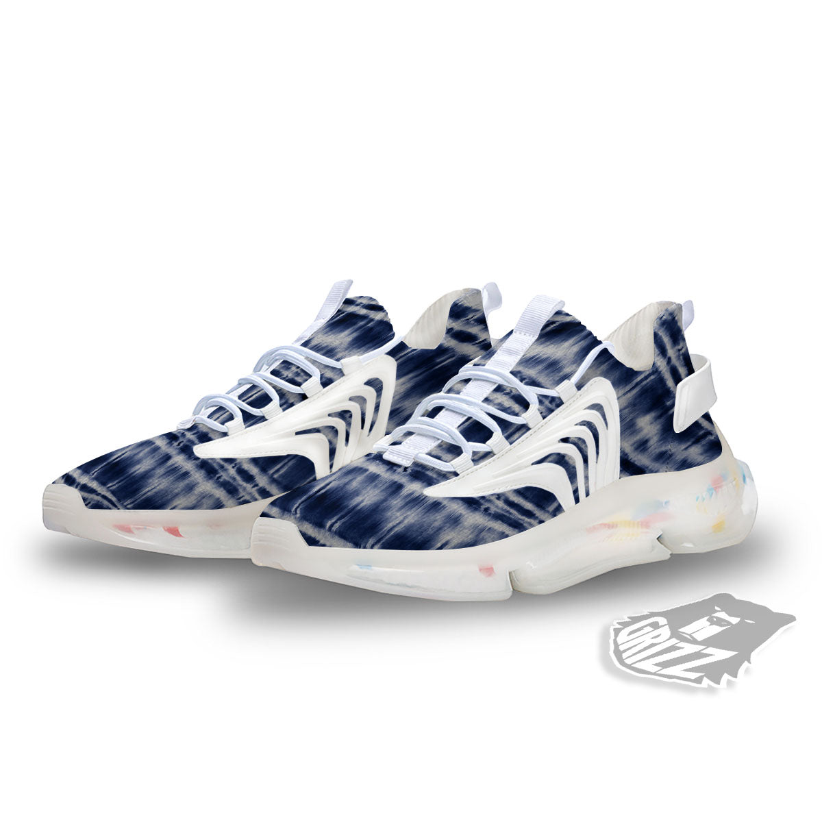 Shibori Indigo Dye Print White Gym Shoes-grizzshop
