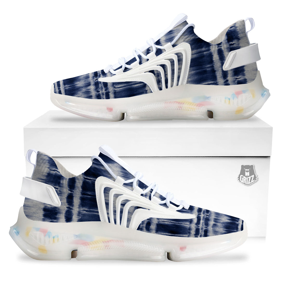 Shibori Indigo Dye Print White Gym Shoes-grizzshop