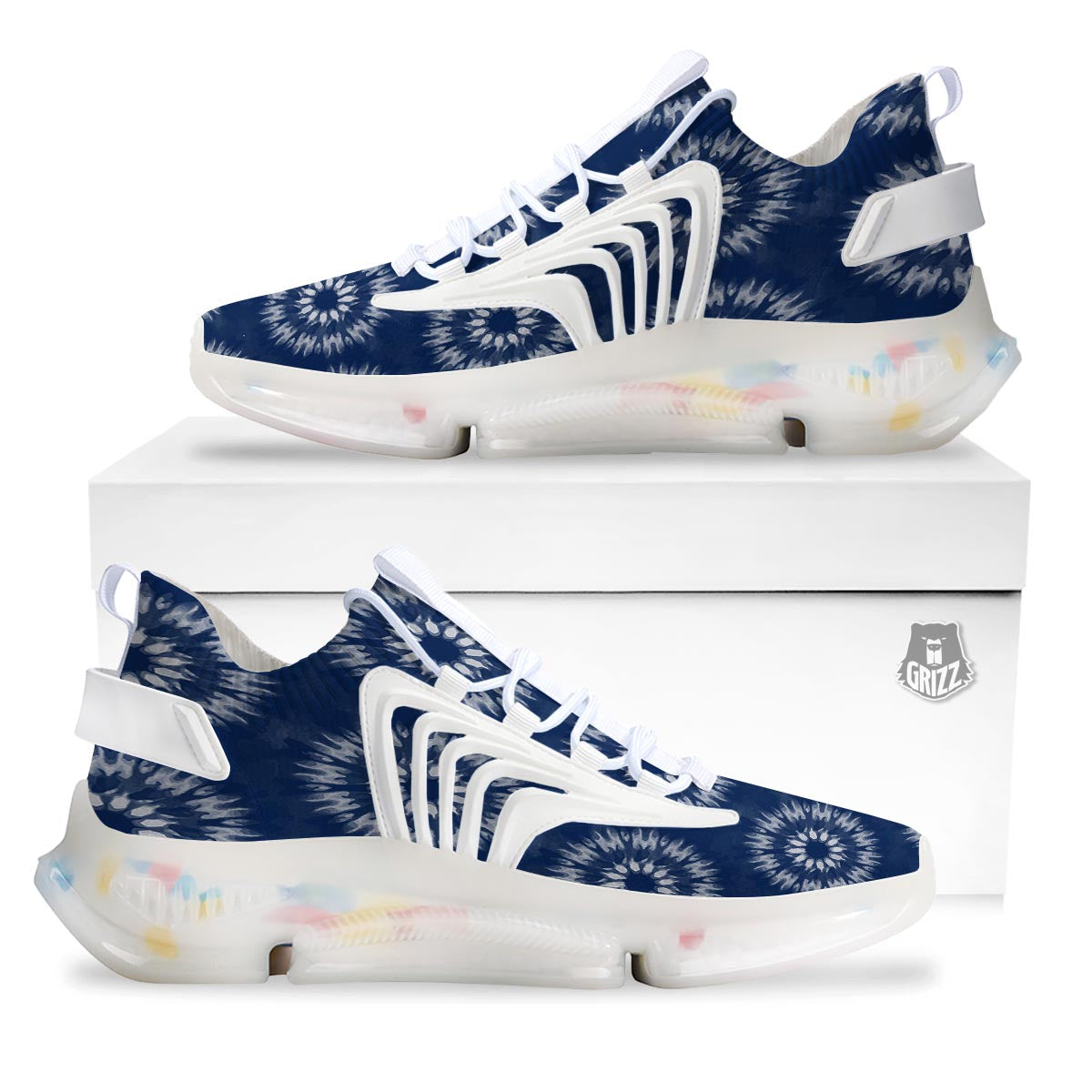 Shibori Print Pattern White Gym Shoes-grizzshop