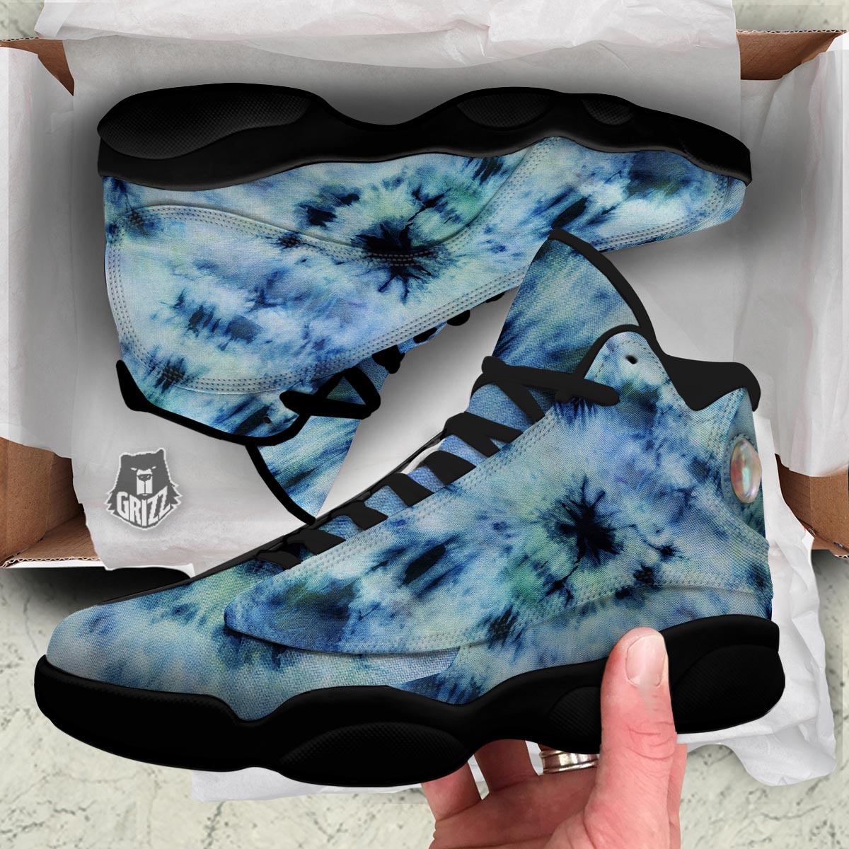 Shibori Tie Dye Print Black Basketball Shoes-grizzshop