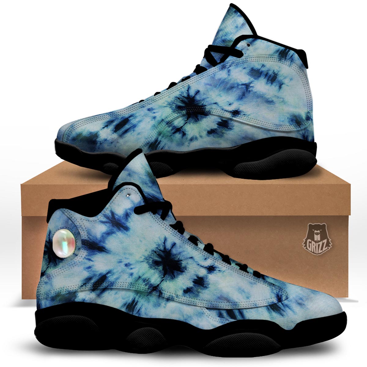 Shibori Tie Dye Print Black Basketball Shoes-grizzshop